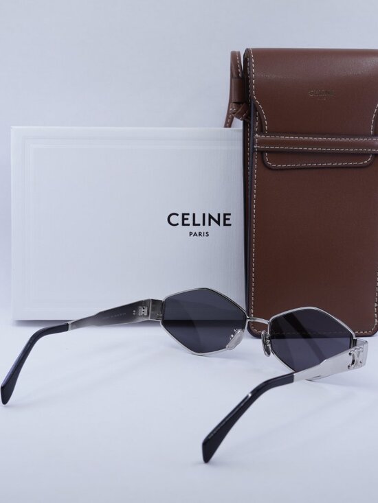 Celine CL40254U 16A Sunglasses Palladium Geometric Frame, Smoke Lenses main image 9